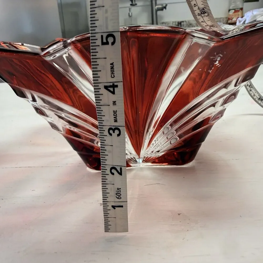 Fifth Avenue Ruby Red Crystal Large Serving Bowl SOGA Japan Cut to Clear Square